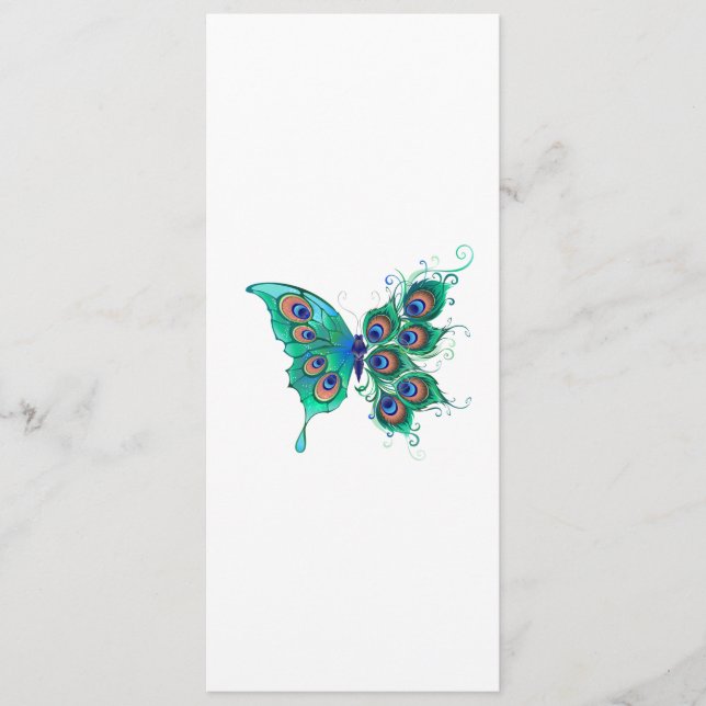 Butterfly med Grönt Peacock Feathers Rådkort (Framsida)