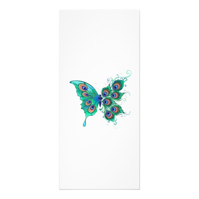Butterfly med Grönt Peacock Feathers Reklamkort (Framsidan)