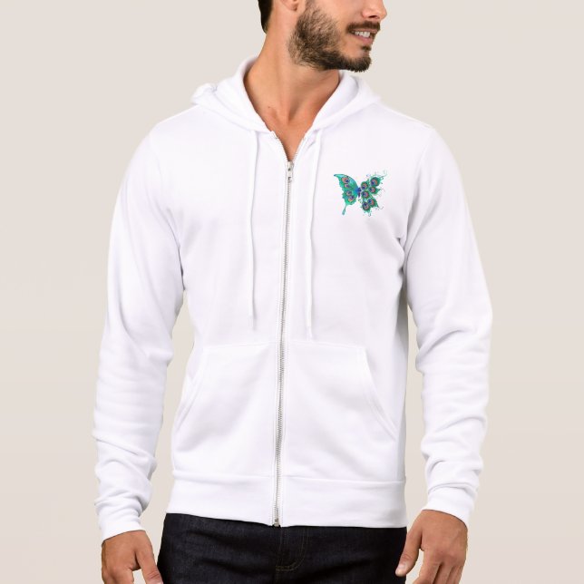 Butterfly med Grönt Peacock Feathers T Shirt (Framsida)