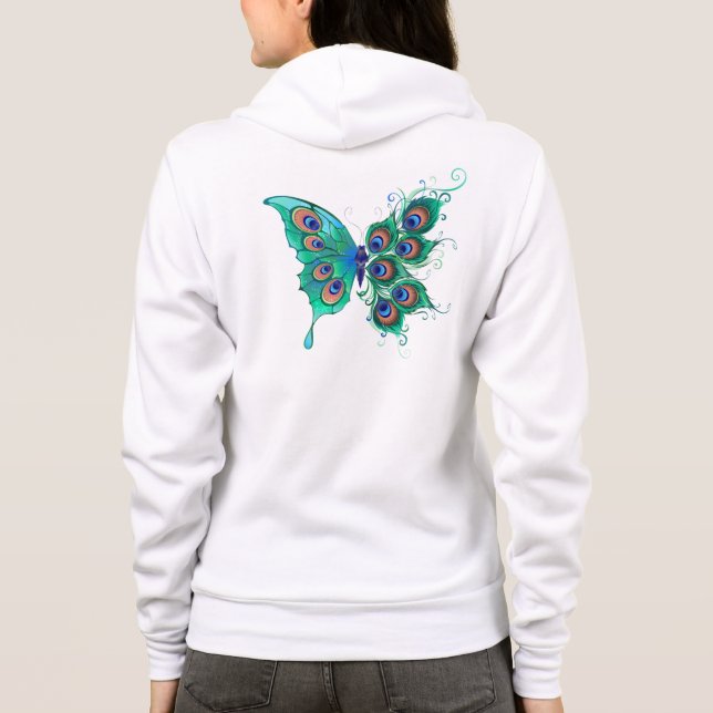 Butterfly med Grönt Peacock Feathers T Shirt (Baksida)