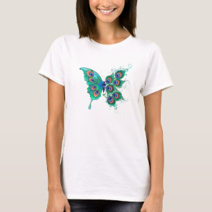 Butterfly med Grönt Peacock Feathers T Shirt