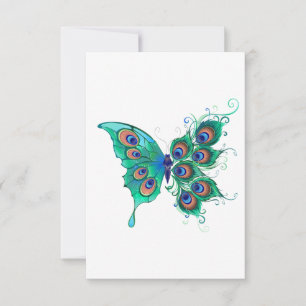 Butterfly med Grönt Peacock Feathers Tack Kort