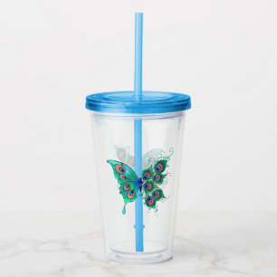 Butterfly med Grönt Peacock Feathers Take Away Mugg