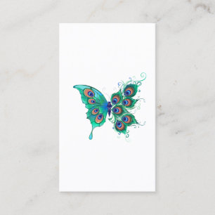 Butterfly med Grönt Peacock Feathers Tidsbeställning Kort