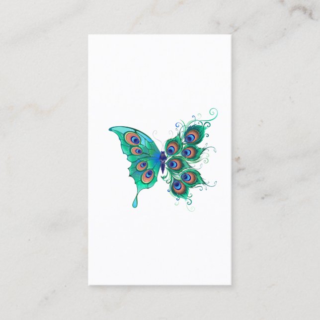 Butterfly med Grönt Peacock Feathers Tidsbeställning Kort (Framsida)