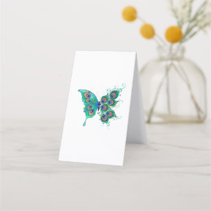 Butterfly med Grönt Peacock Feathers Tidsbeställning Kort
