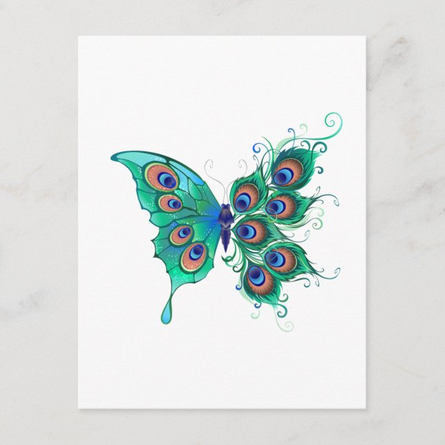 Butterfly med Grönt Peacock Feathers Tilläggskort (Framsida)