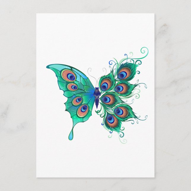 Butterfly med Grönt Peacock Feathers Tilläggskort (Framsida)