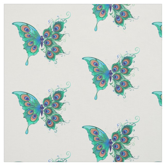 Butterfly med Grönt Peacock Feathers Tyg (Provkarta)