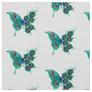 Butterfly med Grönt Peacock Feathers Tyg