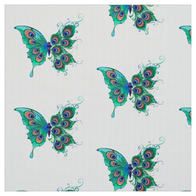 Butterfly med Grönt Peacock Feathers Tyg (Provkarta)
