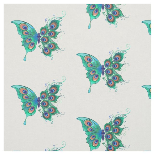 Butterfly med Grönt Peacock Feathers Tyg (Provkarta)