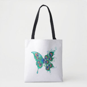 Butterfly med Grönt Peacock Feathers Tygkasse