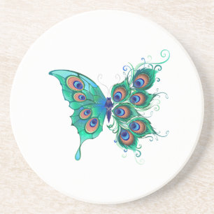 Butterfly med Grönt Peacock Feathers Underlägg