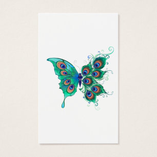 Butterfly med Grönt Peacock Feathers Visitkort