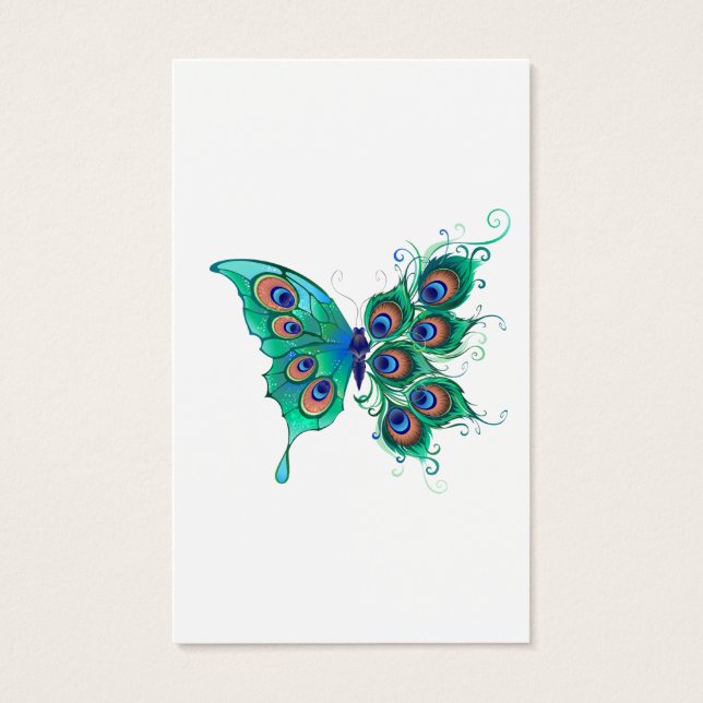 Butterfly med Grönt Peacock Feathers Visitkort (Framsida)