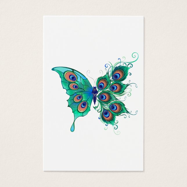 Butterfly med Grönt Peacock Feathers Visitkort (Framsida)