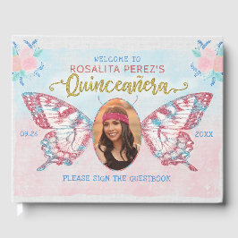 Butterfly med Photo Quinceanera Sweet 15 Birthday Gästböcker