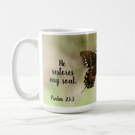 Butterfly med Psalm verse 23:3 Kaffemugg