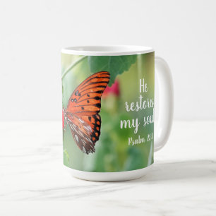 Butterfly med Psalm verse 23:3 Kaffemugg