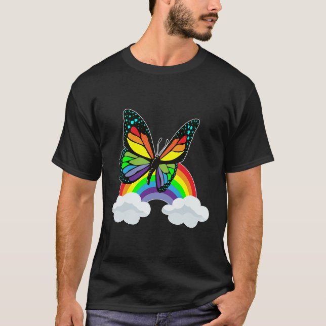 Butterfly med regnbåge t shirt (Framsida)