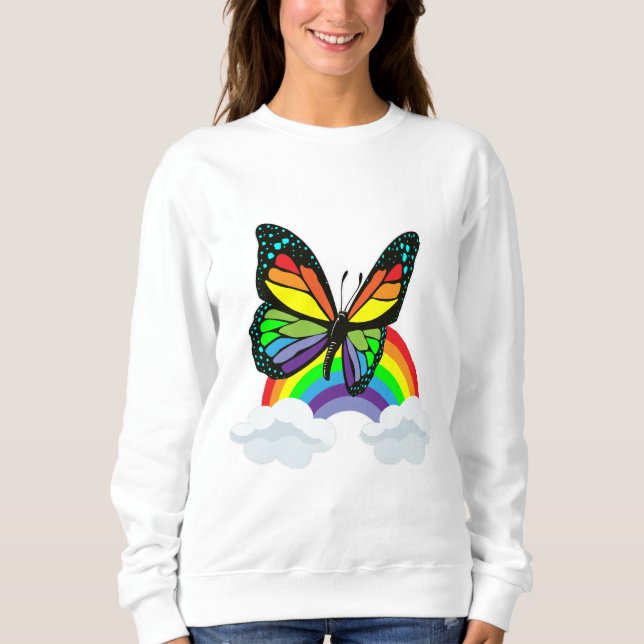 Butterfly med regnbåge t shirt (Framsida)