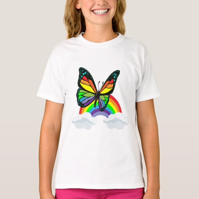 Butterfly med regnbåge t shirt (Framsida)