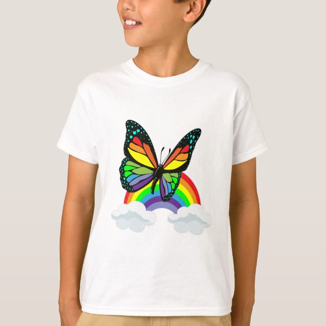 Butterfly med regnbåge t shirt (Framsida)
