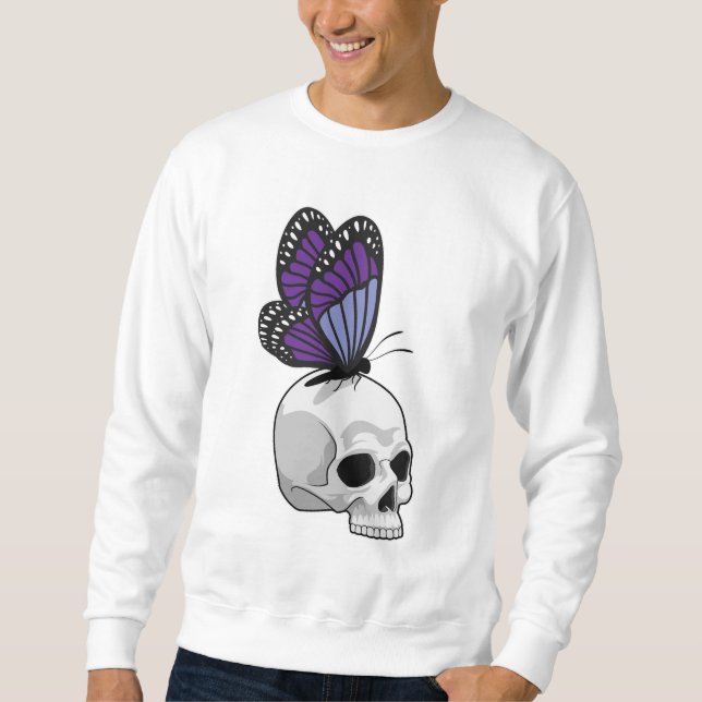 Butterfly med Skull Lång Ärmad Tröja (Framsida)