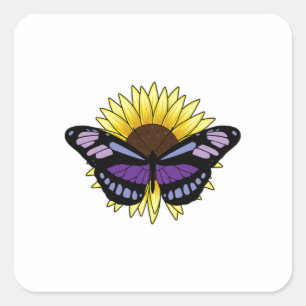 Butterfly med solros fyrkantigt klistermärke