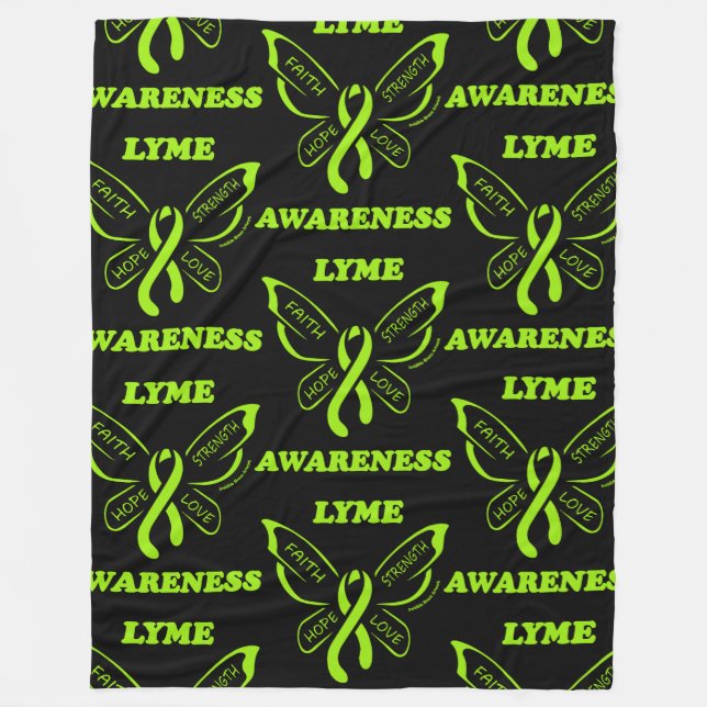 Butterfly/Medvetenhet.. Lyme Disease Fleece Blanke (Framsidan)