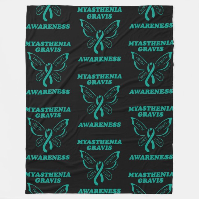 Butterfly/Medvetenhet..Myasthenia Gravis Ull Bla Fleecefilt (Framsidan)