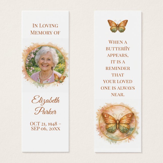 Butterfly Memorial Bookmark Celebration of Life Litet Visitkort (Framsida & baksida)