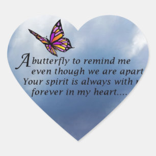 Butterfly Memorial Dikt Hjärtformat Klistermärke