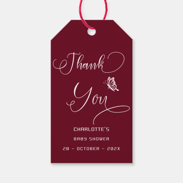 Butterfly Modern Minimal Baby Shower Presentetikett (Framsidan)