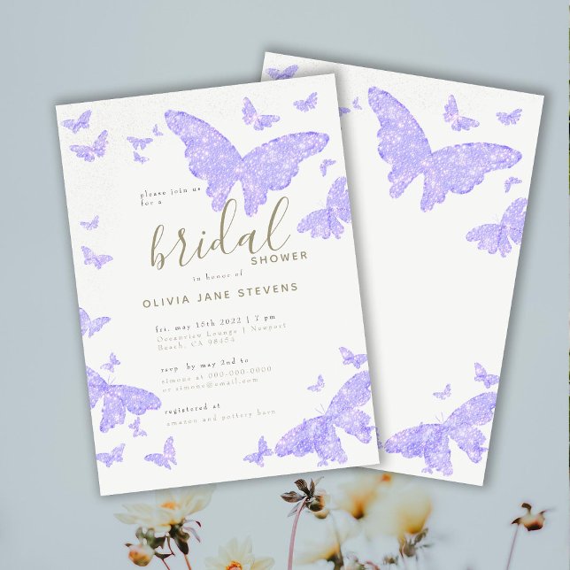 Butterfly Möhippa Lilac Guld Elegant Boho Inbjudningar (Skapare uppladdad)