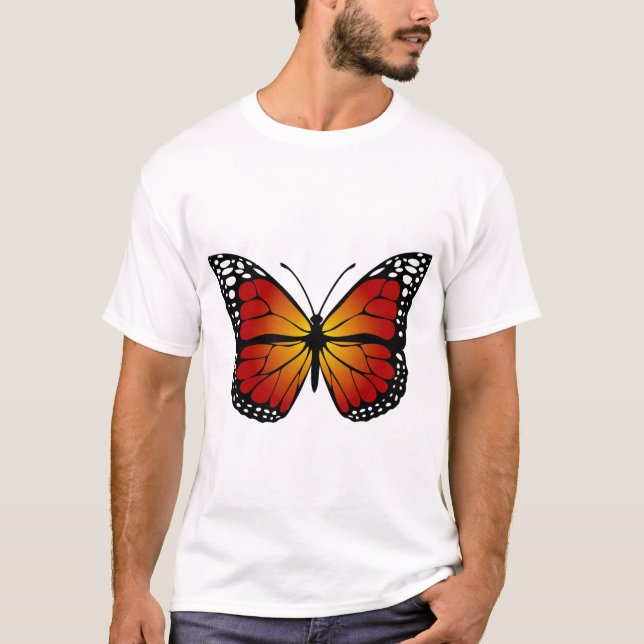 Butterfly Monarch Abstract Artistic Line Art T Shirt (Framsida)