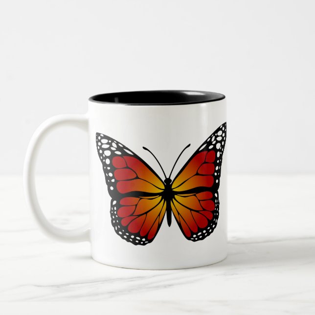 Butterfly Monarch Abstract Artistic Line Art Två-Tonad Mugg (Vänster)
