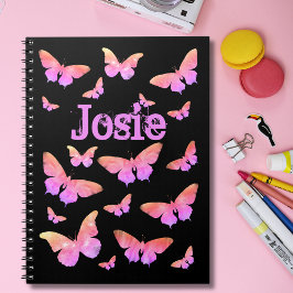 Butterfly Mönster add Namn Rosa och svart Anteckningsbok