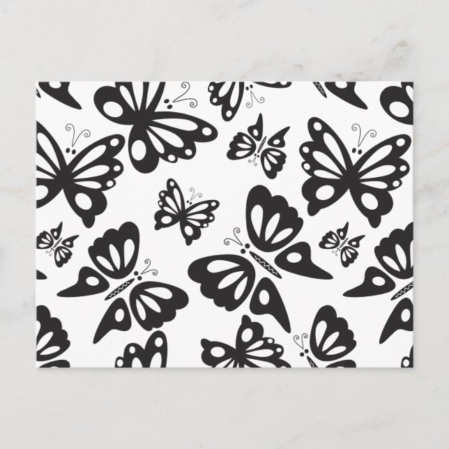 Butterfly Mönster - Black and White Vykort (Framsida)