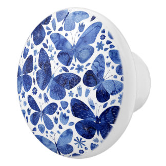 Butterfly Mönster Blue Watercolor Knopp