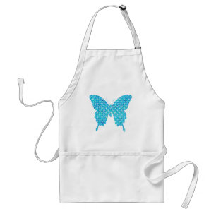 Butterfly, mönster i blått, turkos, vitt förkläde