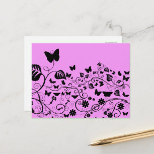 Butterfly Mönster, Mönster av fjärilar, Rosa Vykort