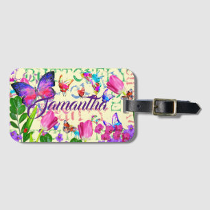 Butterfly Mönster Personal Travel Mauve Lilac Bagagebricka