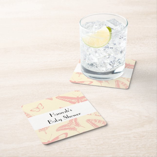 Butterfly Mönster, Rosa Butterflies, Baby Shower Underlägg Papper Kvadrat (Insitu)