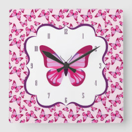 Butterfly Mönster Söt Rosa Lila  Fyrkantig Klocka