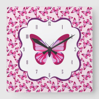 Butterfly Mönster Söt Rosa Lila Fyrkantig Klocka