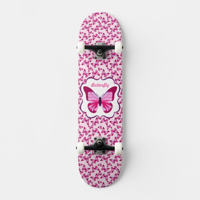 Butterfly Mönster Söt Rosa Lila  Skateboard Bräda 21,5 Cm (Framsida)