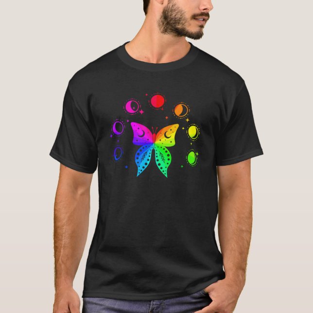 Butterfly Moon Phases Rainbow Meditation Peace Lov T Shirt (Framsida)