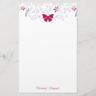 Butterfly Mörk Rosa Stollig Personlig Stationery Brevpapper